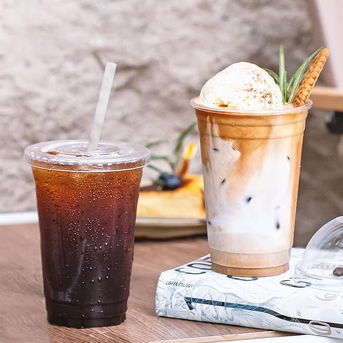 Ginkgo 100-Pack 20oz Clear Plastic Cups with Lids and Straws | Leak-Proof & Sturdy Iced Coffee Cups with Lids, Disposable To Go Cups for Smoothies, Cold Beverages - Image 5