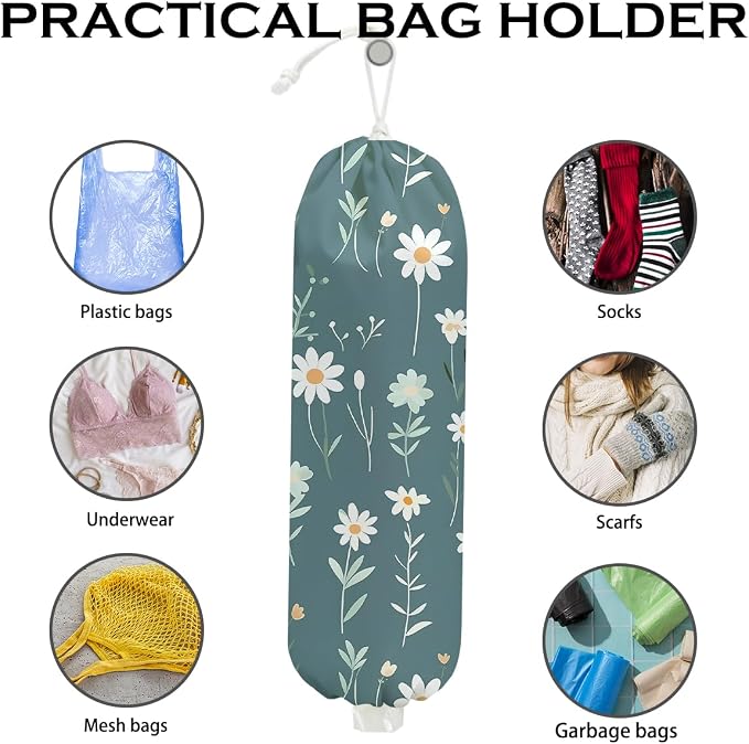 2Pcs Floral Plastic Bag Holder, Wall Mount Trash Bag Holder, Vintage Floral Reusable Grocery Bags Storage Dispenser for Home Kitchen Pantry Farmhouse, Flower Gifts for Women, 22.5x9 Inch - Image 3