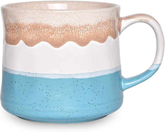 Bosmarlin Large Ceramic Coffee Mug, Big Tea Cup, 7 Colors to Choose, 21 Oz, Dishwasher and Microwave Safe, 1 PCS (Blue&White) by Bosmarlin