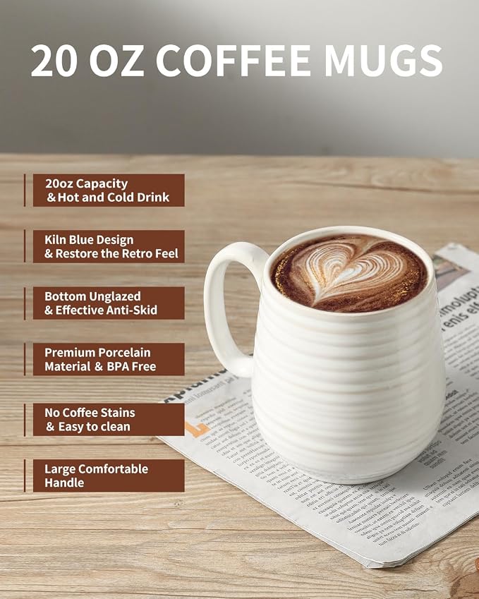 HASENSE Large Coffee Mug,20 oz Ceramic Tea Cup for Office and Home, Big Coffee Mug with Handle for Latte Coffee Tea Soup, Dishwasher and Microwave Safe, 1 PCS (Clay-Infused White) - Image 3