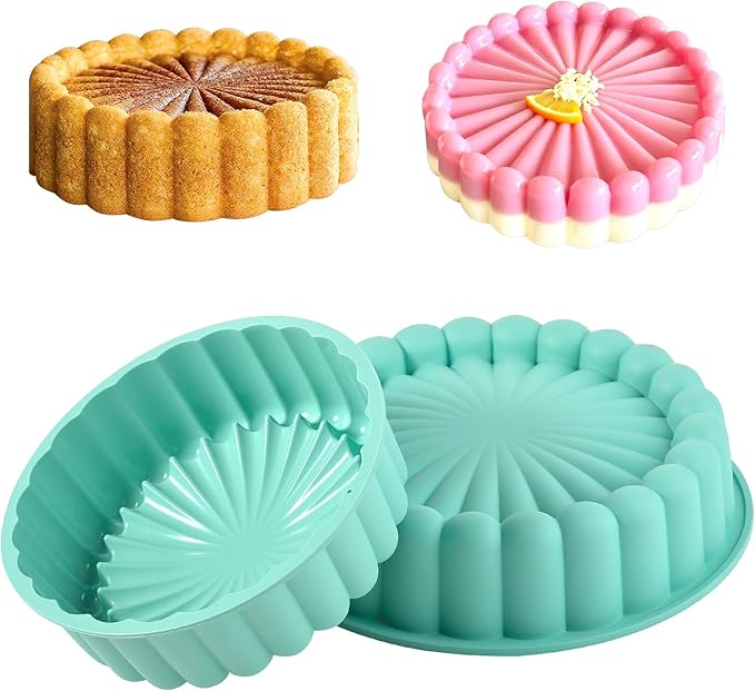 10 Inch Silicone Cake With 8 Inch Pan Set (2 Pack) - Nonstick Baking Mold for Pound Cake, Jello, Bread & Brownies, Dishwasher Safe, Blue by FunSiltasy