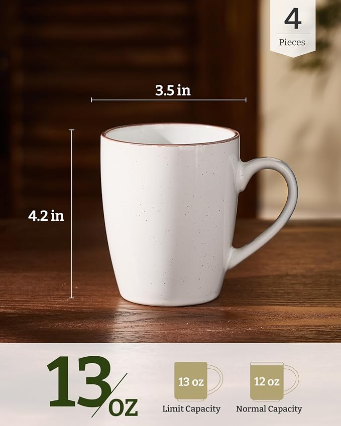 famiware Venus Coffee Mugs for 4, 13 oz Mug Set, Dringking Cup with Handle for Coffee, Tea, Cocoa, Milk, White - Image 4