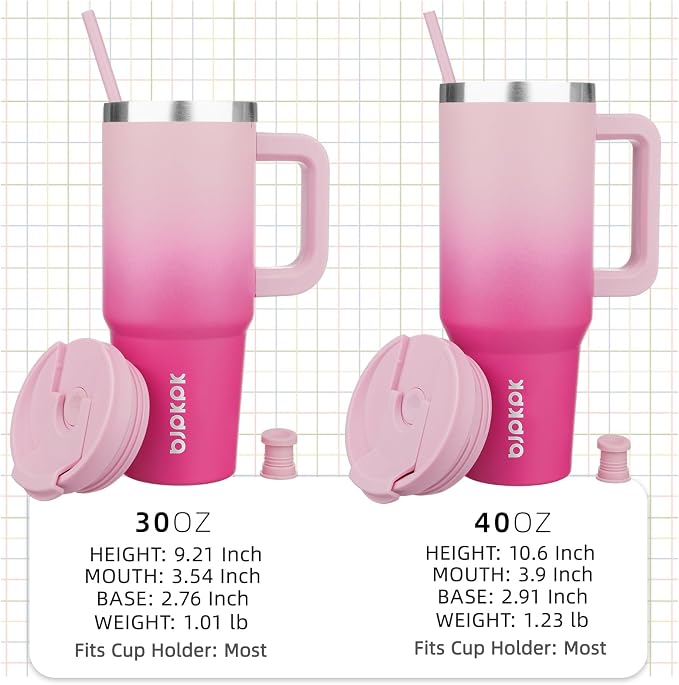 BJPKPK 30 oz Insulated Tumbler with Handle & Straw, Stainless Steel | Double Wall Vacuum Insulation, Leak Proof, BPA Free, Dishwasher Safe, Cupholder Friendly, Travel & Outdoor, Cherry Blossom - Image 4