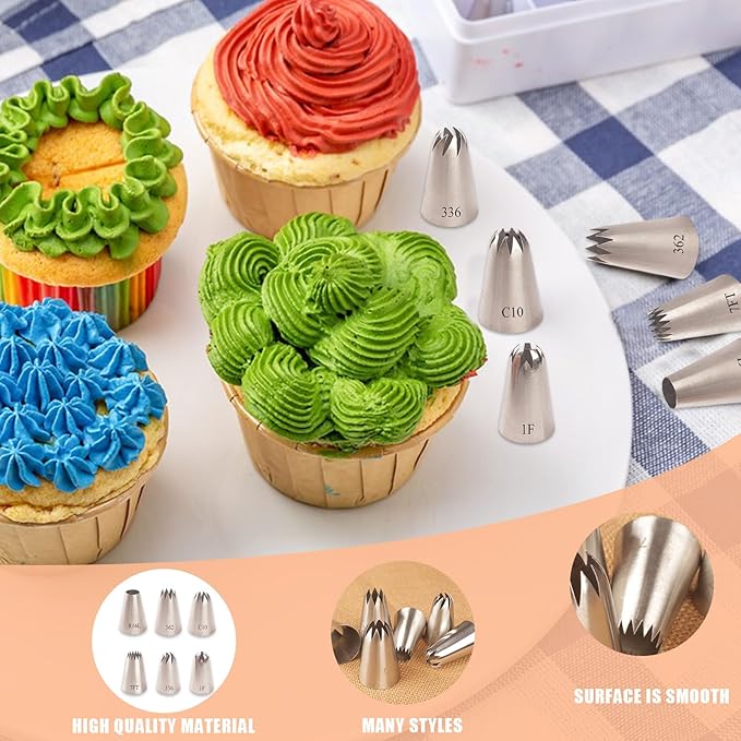 Piping Tips, 6 Pcs Stainless Steel Flower Icing Piping Nozzles Cake Decorating Tips Baking Tool for Cream Cupcake Cookie…