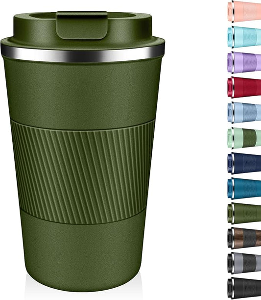 Insulated Coffee Tumbler 12 oz, Stainless Steel Coffee Mug with Lids, Travel Coffee Mug Leak Proof, Double Wall Vacuum Insulated Reusable Coffee Cup, Keep Drinks Hot and Cold, Military Green, 12 Ounce by Unknown