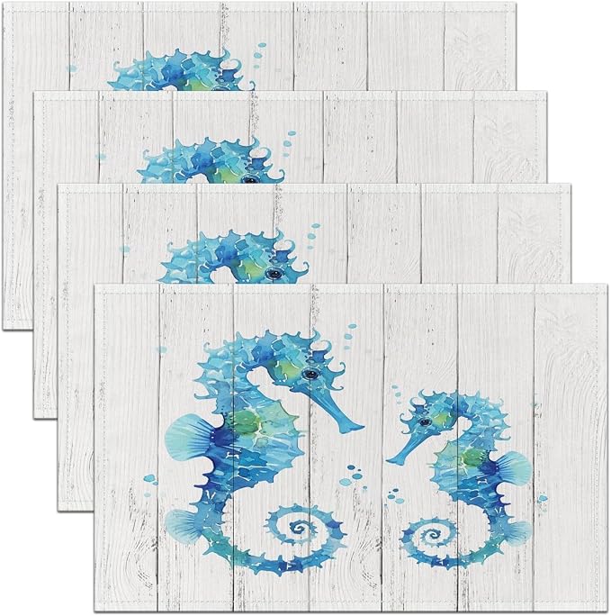 Feelyou Seahorse Placemats Set of 4 12"x18" Ocean Creature Themed Table Mats Placemat Sea Underwater World Placemats for Dining Table Indoor Outdoor Kitchen Decor Table Place Mats Marine Life Sealife by Feelyou