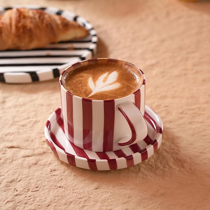 8 Oz Ceramic Coffee Mug Espresso Cups with Saucer Mug And Saucer Set Cup And Saucer Coffee Cups with Saucers Coffee Cups And Saucers,Red - Image 2