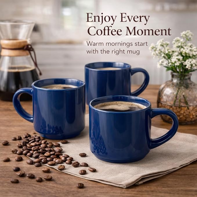GBhome 14 OZ Coffee Mugs Set of 6, Stackable Ceramic Mugs for Men, Women, Modern Coffee Cups for Latte,Cappuccino,Hot Cocoa. Dishwasher & Microwave Safe, Navy Blue - Image 6