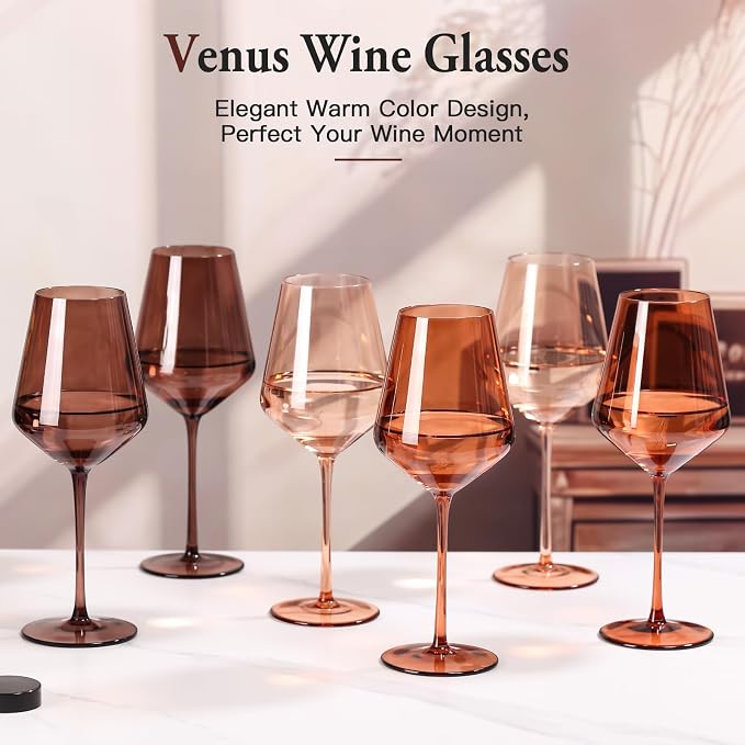 Brown Wine Glasses Set of 6, Handblown Wine Glasse,Amber Coloful Glassware,17OZ for Red or White Wine,Wedding Gift, Anniversary, Christmas, Mothers Day Gifts,Gifts for My Wife - Image 2