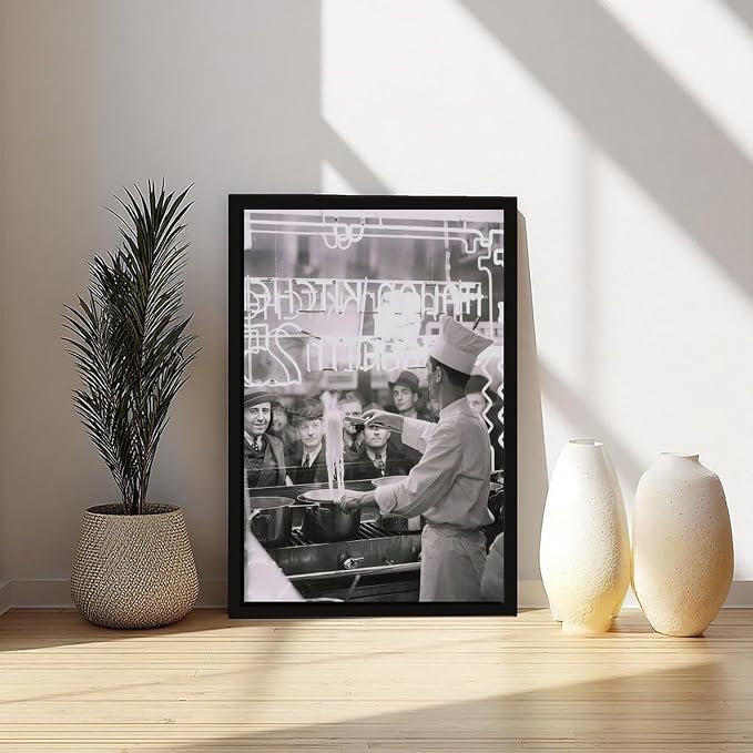 Chef Cooking Spaghetti, Italian Restaurant in New York 1930s, Black And White , Vintage, Retro Pasta Art, Kitchen Wall Decor Canvas Poster Bedroom Decor Sports Landscape Office Room Decor Gift Black F - Image 6