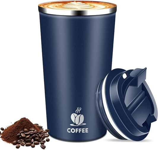 17oz Insulated Travel Coffee Mug with Flip Lid – Leakproof Stainless Steel Insulated Coffee Tumblers, Reusable Coffee Cup for Hot & Cold Drinks, Perfect for Camping & On-the-Go by Hwawhin