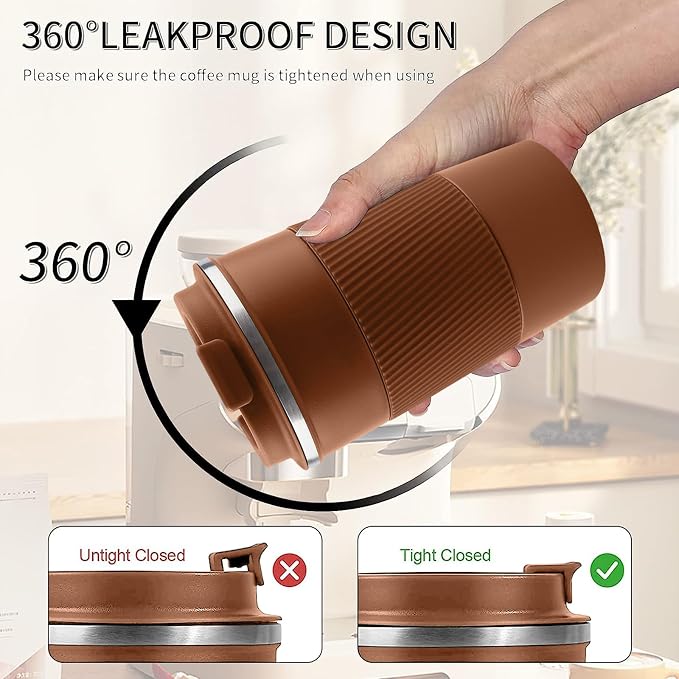 Insulated Travel Coffee Mug, Stainless Steel Coffee Cup with Leakproof Lid | Double-wall insulation keeps drinks hot or cold for hours, with a leakproof lid and portable stainless steel design - Image 5