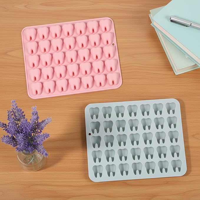 2 Pack Tooth Silicone Molds 35 Cavity 3D Small Molar Molds for Chocolate Candy Gummy Jello Fondant Dessert Resin Clay Mini Soap Making Mould