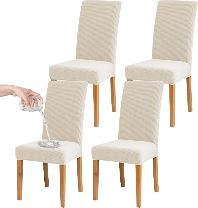 BIETYONE Waterproof Dining Chair Covers, Stretch Seat Protector, Washable | 4 Pack, Waterproof, Spill Resistant, Washable, Stretch Fit, Easy Clean Chair Protector by BIETYONE