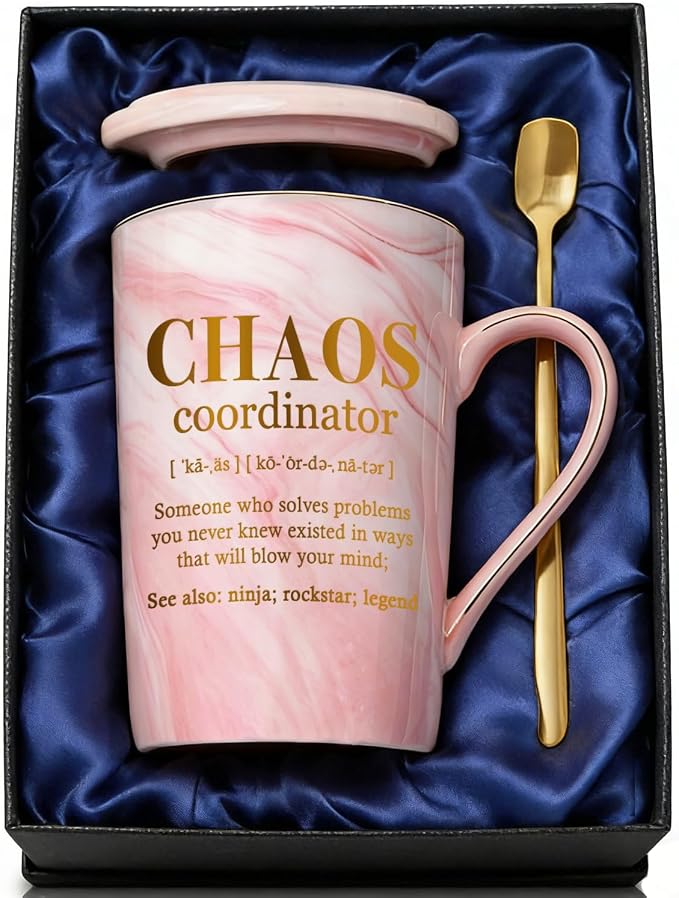 ShinnyWis Thank You Gifts for Women, Chaos Coordinator Appreciation Birthday Christmas Boss Day Gifts for Boss Lady Coworker Teacher Nurse Manager, 14 oz Pink Marble Gold Print Coffee Mug & Gift Box by ShinnyWis