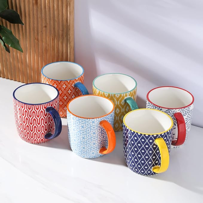 Selamica 10 oz Coffee Mugs Set of 6 with Handle, Coffee Cups Ceramic for Cappuccino Latte Cocoa Milk Tea, Dishwasher Microwave Safe, Assorted Colors - Image 7
