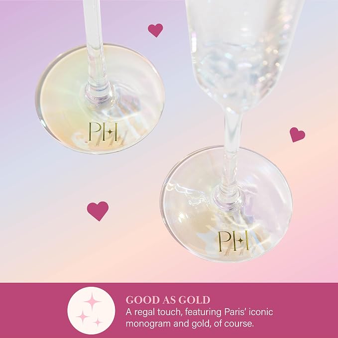 Paris Hilton Heart Shaped Champagne Flute Gift Set, Elegant Handmade Glassware Set, Perfect for Celebrations, Weddings or any Special Occasion, 2-Piece Set, 5.5-Ounce, Iridescent with Gold Rim - Image 5