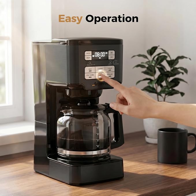 Programmable Coffee Maker, 24-Hour Delay Brew, 12-Cup Drip Brewer | 12-Cup Drip Brewer with Glass Carafe & Adjustable Strength (1-4 Cup/Classic/Rich), 4-Hour Keep Warm Function - Home & Office - Image 4