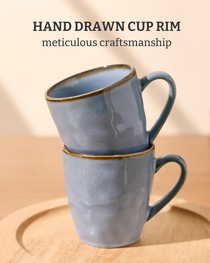famiware Coffee Mugs Set of 6,Ocean Round 11.5oz Coffee Cup Set with Handle for Cocoa, Milk, Hot Chocolate, Tea or Water, Stoneware Cups for Kitchen, Reactive Glaze, Microwave Dishwasher Safe, Blue - Image 7