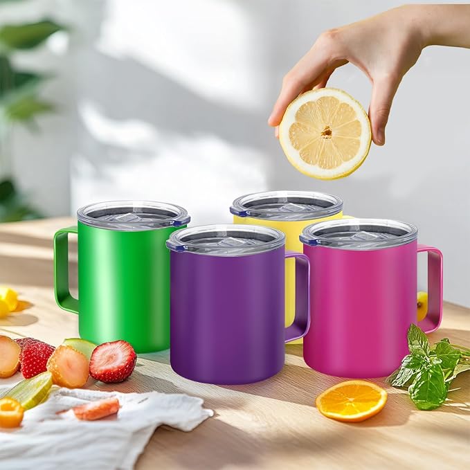 YOUKE OLA 16 Pack Stainless Steel Insulated Coffee Mug Bulk with Handle & Lids, 12oz Vacuum Insulated Double Wall Travel Mug for Hot and Cold Drinks Home Office Car, 16 Colors - Image 6