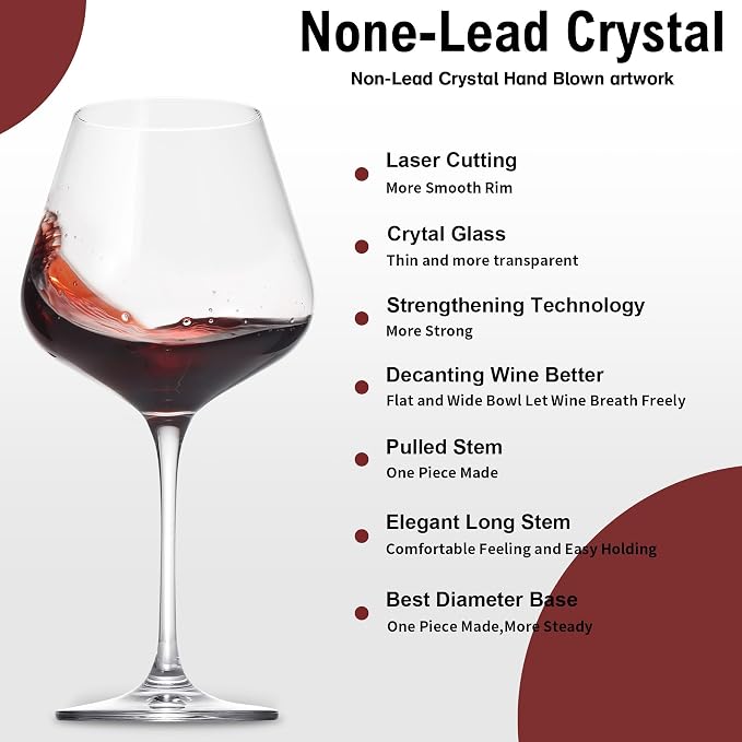 coccot Red Wine Glasses Set of 4, Hand Blown Italian Style Crystal Burgundy Wine Glasses, Lead-Free Premium Clear Glass [23 oz/650ml，4 Pack ] - Image 6