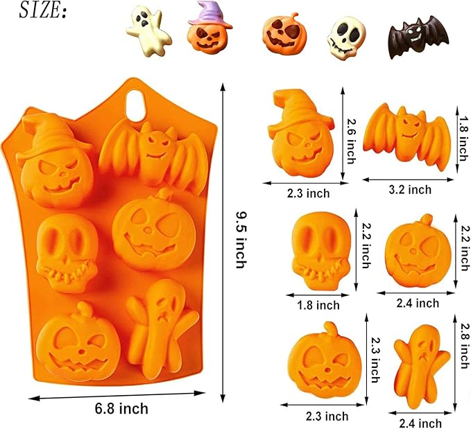 2Pcs Halloween Silicone Cake Mold，Pumpkin Bat Skull Ghost Shape Silicone Candy Chocolate Molds for DIY Cookies Soap Candy Gummy Chocolate Mold Ice Cream Tray for Kitchen DIY Baking Tools…