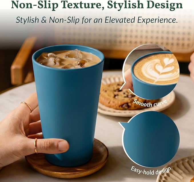 Homienly Reusable Plastic Cups - Wheat Straw Unbreakable Drinking Glasses & Water Glasses | Multi-Color Stackable Plastic Cups, Dishwasher Safe | Glassware & Cup Sets for Kitchen (20 oz 8-Pack) - Image 3
