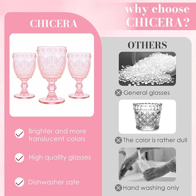 6 Pcs Pink Wine Glasses,Goblet Glasses,Vintage Glassware, Made of Sturdy and Durable Glass Can be Used for Weddings, Everyday Fun Parties and More! - Image 4