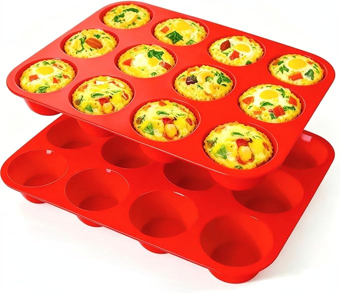 Silicone Mold for Baking, 12 Cup Nonstick Muffin Pan 2Pcs | Food-Grade Silicone Muffin Tin, Oven Dishwasher Freezer Safe Silicone Molds for Home Baking DIY, Cupcakes, Egg Bites by Ruinovate