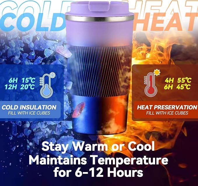 17OZ Travel Coffee Mug Insulated Coffee Cup with Spill Leak Proof Lid, Portable Stainless Steel Tumbler Reusable Hot and Cold Water Mug for Car, Daily, Camping- Purple - Image 6