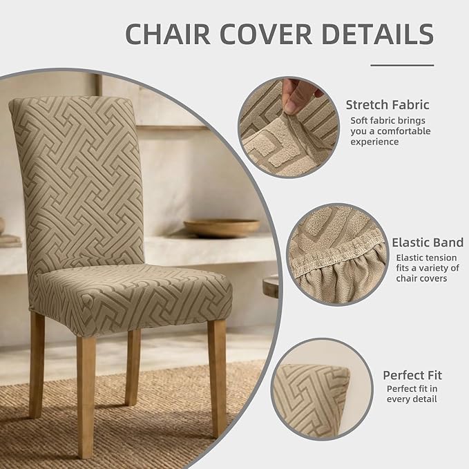 Promindfly Dining Chair Covers, 3D Jacquard Fabric Chair Covers for Dining Room, Anti-Scratch Chair Covers Set of 4, Stretch Washable Dining Chair Covers for Kitchen, Hotel - Image 2