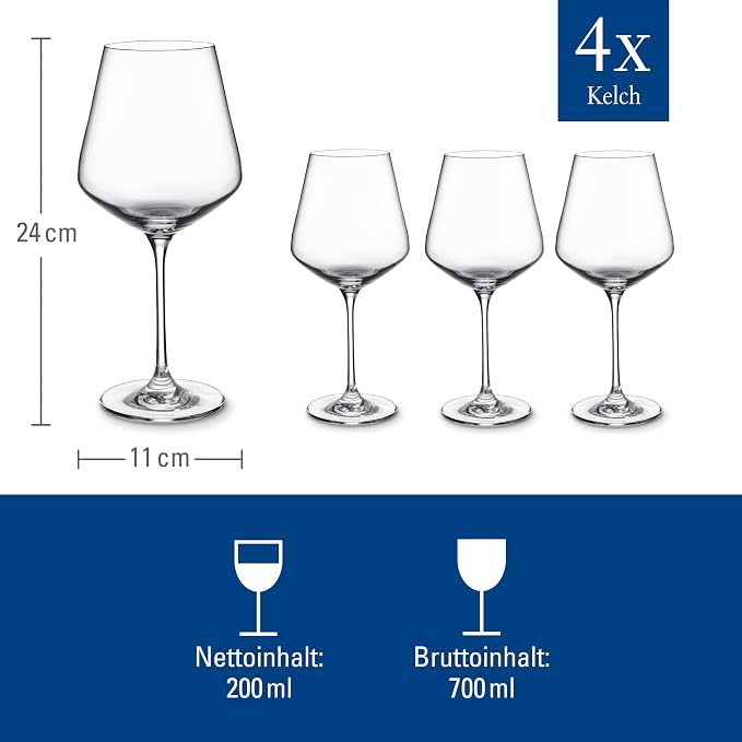 Villeroy & Boch La Divina Burgundy Wine Goblet, Set of 4, Generous 23 oz Capacity, Large Size: 4.25 in Diameter, 9.5 in Tall, Crystal Glass, Dishwasher Safe | Crystal glass Burgundy goblets, dishwasher safe, generously sized bowl enhances a full-bodied... - Image 4