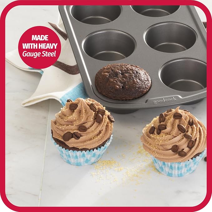 GoodCook Everyday Muffin Pan Nonstick Warp-Resistant Carbon Steel Construction, 6-Cup, Gray - Image 11