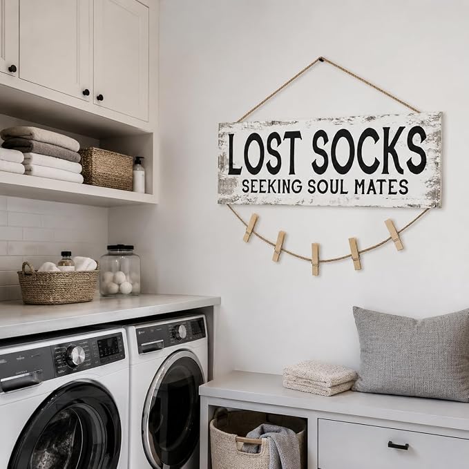 Laundry Sign Wall Decor, Lost Socks Laundry Sign, Rustic Sign Wall Art for Washroom, Bathroom Lost Socks Decorative 6"x14.5" - Image 7