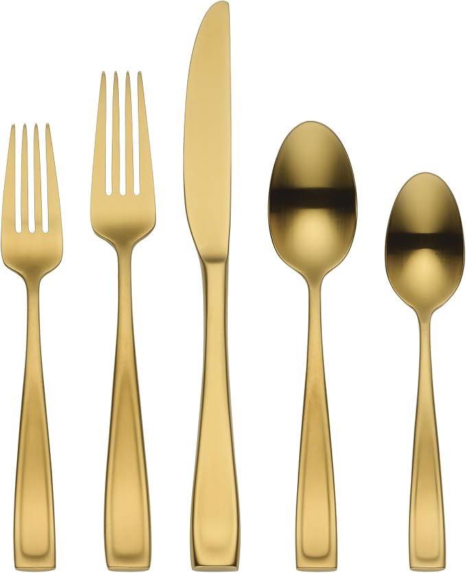 Oneida Moda Gold Satin 20-Piece 18/10 Silverware Set for 4, Flatware | satin finish, dishwasher safe | includes knives, forks, and spoons | heavy duty, cutlery set for kitchen and dining, utensils by Oneida