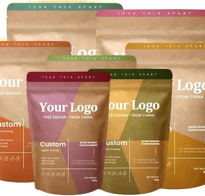 1000Pcs Custom Logo Brown White Kraft PaperBag with Window,Stand up Flat Bottom Paper Bag (Min Order 1000 Pcs), Reusable Zipper Lock Pouches Food Storage Bags - Image 5