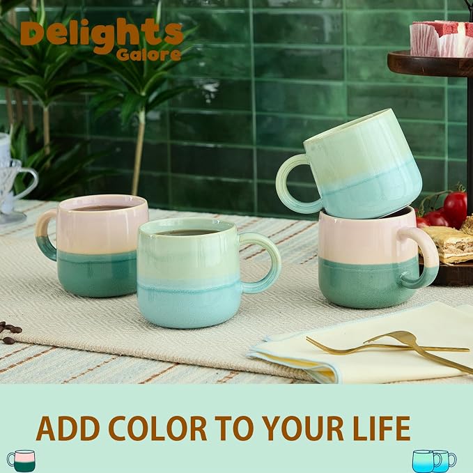 2 Pack Large Coffee Mugs 16 Oz - Hand Painted Gradient Ceramic Cups, Microwave & Dishwasher Safe. Aesthetic Pink Green Tea Mug Set for Women, Unique Kitchen Decor Gift-4pack - Image 8