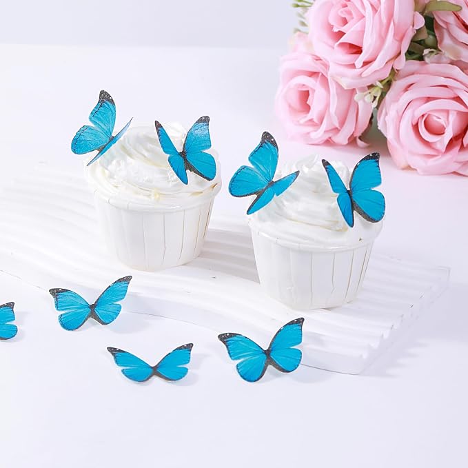48PCS Blue Edible Butterfly Cake Toppers Butterflies for Cake Decorations | Colorful Small Pastel Cupcake Toppers Decorations for Birthday Party Wedding Cake Decorations - Image 5