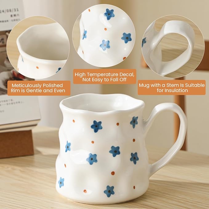 Ceramic Coffee Mug For Women,14 oz Cute Mug,Creative Star Large Tea Cup,Ceramic Mug,Hand-Painted Coffee Cup - Image 2