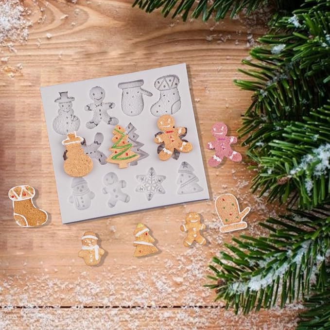 1 Pcs Christmas Silicone Molds Gingerbread Tree Glove Socks Star Chocolate Mold No-Stick Silicone Molds for Baking Jello Molds Cake Jello Cookie Soap Candy Making Supplies