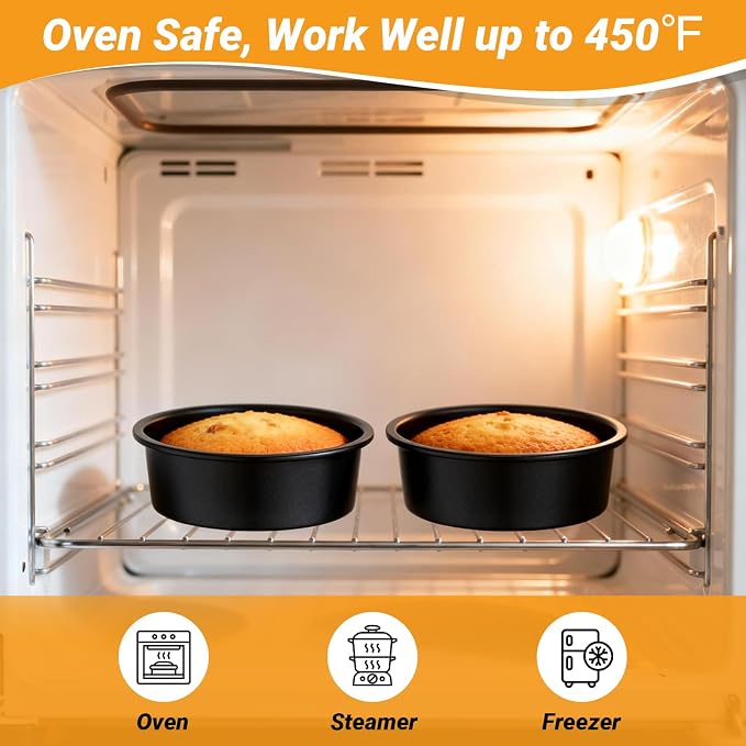 Beasea 6 Inch Cake Pan Set of 3, Heavy Duty Carbon Steel Cheesecake Pan, Nonstick Round Layer Cake Mold Tin for Home Baking Bakeware Oven - Image 4