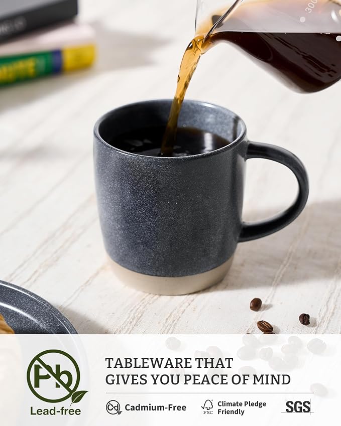 famiware Coffee Mugs Set of 8, Milkyway 13 oz Mug Set, Ceramic Cup Set with Handle for Coffee, Tea, Cocoa, Milk, Matte Dark Charcoal - Image 4