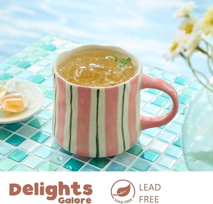 Hand-Painted Ceramic Coffee Mugs Set of 4 – 16oz Large Capacity Artistic Tea Cups with Checkerboard & Striped Patterns, Microwave & Dishwasher Safe for Home, Office, Kitchen (Summer Vibes Collection) - Image 7
