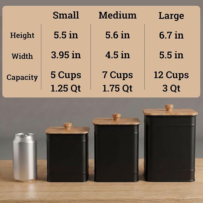Kitchen Canisters for Countertop Set of 3 w/ Chalkboard Labels & Marker Pen | Airtight Easy Open Bamboo Lids, Dent-Resistant Thick Metal, Customizable Chalkboard Labels, Marker Pen Included, Set of 3 - Image 6