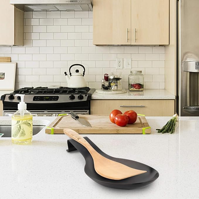 VanlonPro Stainless Steel Spoon Rest, Spatula Ladle Holder, Stainless Steel Utensil Spoon Rest Holder, Brushed Finish, Dishwasher Safe 9.8 x 3.7 Inch (Black 1PC) - Image 4