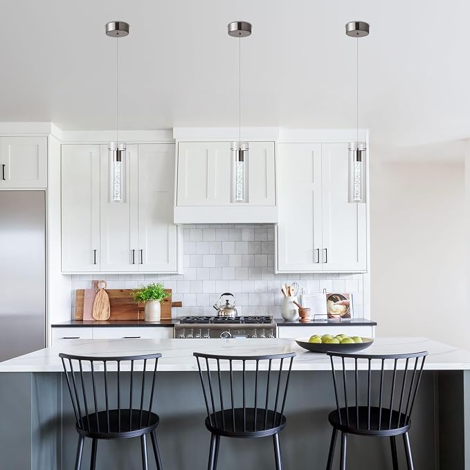 Pendant Ceiling Light Fixture, LED Kitchen Lighting Crystal Pendant Lights Kitchen Island, Kitchen Hanging Light Fixture Modern Island Light with Bubble Glass Three Pack - Image 9