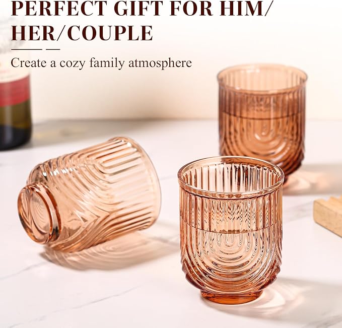 Venus Vintage Drinking Glasses Set of 6-15oz Hand-Blown Highball Ribbed Glassware, Arch Design Cocktail Glasses for Whiskey Water Beverages Ice Coffee Juice Milk - Image 6