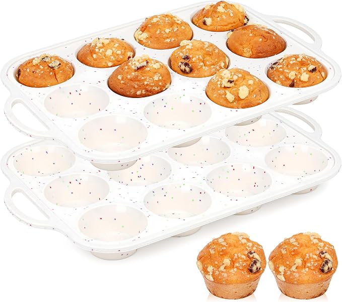 2 Pcs Silicone Muffin Pan with Metal Frame Nonstick 12 Cup Regular Size Cupcake Pan Silicone Muffin Tray for Baking Egg Bites Muffins Cupcakes Gifts for Mom Home Baker Kitchen (Cream) | Metal Frame, Nonstick, For Baking Egg Bites Muffins Cupcakes, Gift... by AOTASO