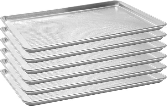 6 Pack Full Size Perforated Aluminum Baking Sheet, 26 x 18 in | NSF, Aluminum Commercial Cookie Sheets, Non-Stick, Oven Safe Up to 500℉ by FSUON