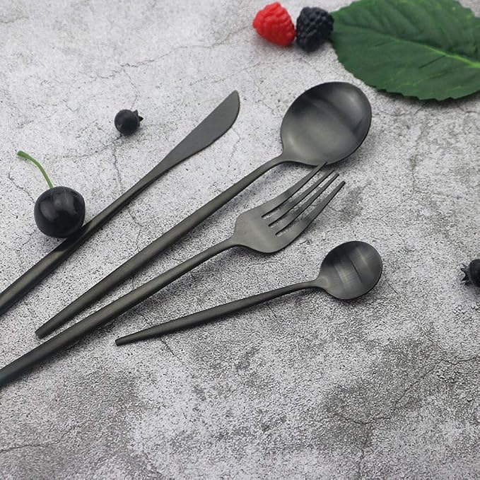 JASHII Silverware Set, 24-Piece Stainless Steel Flatware Set,Kitchen Utensil Set Service for 6,Tableware Cutlery Set for Home, Dishwasher Safe (Matte Black) - Image 2